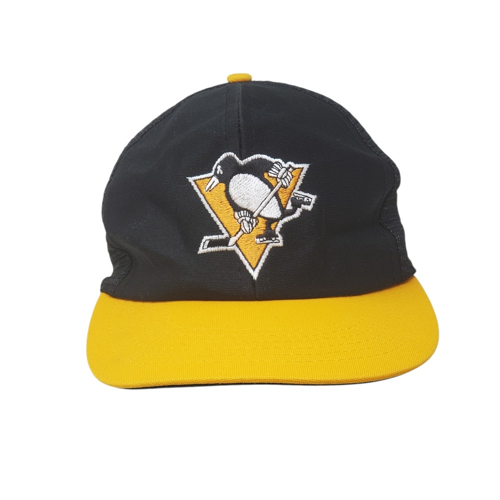 Vintage Pittsburgh Penguins NHL Pro Star Trucker Hat Black Yellow OSFA Cap 90s